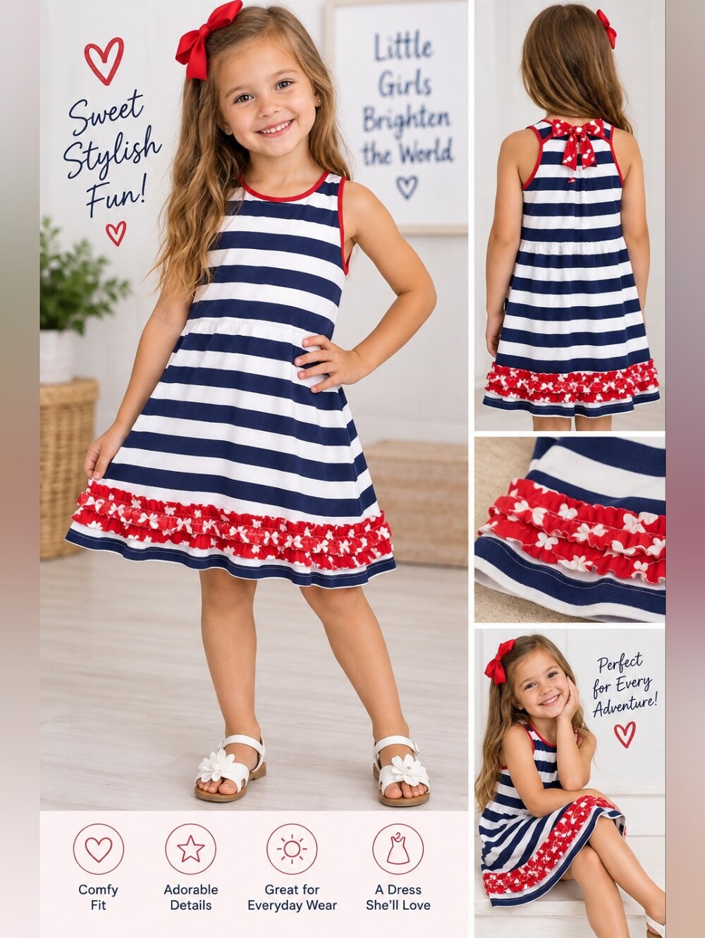 New just peachy girls size 8 blue striped dress #03
